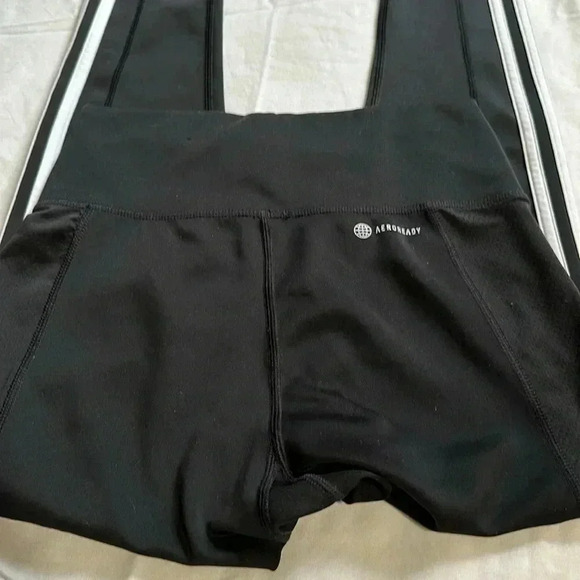 Adidas Aeroready black leggings with white stripes size small - Picture 6 of 6